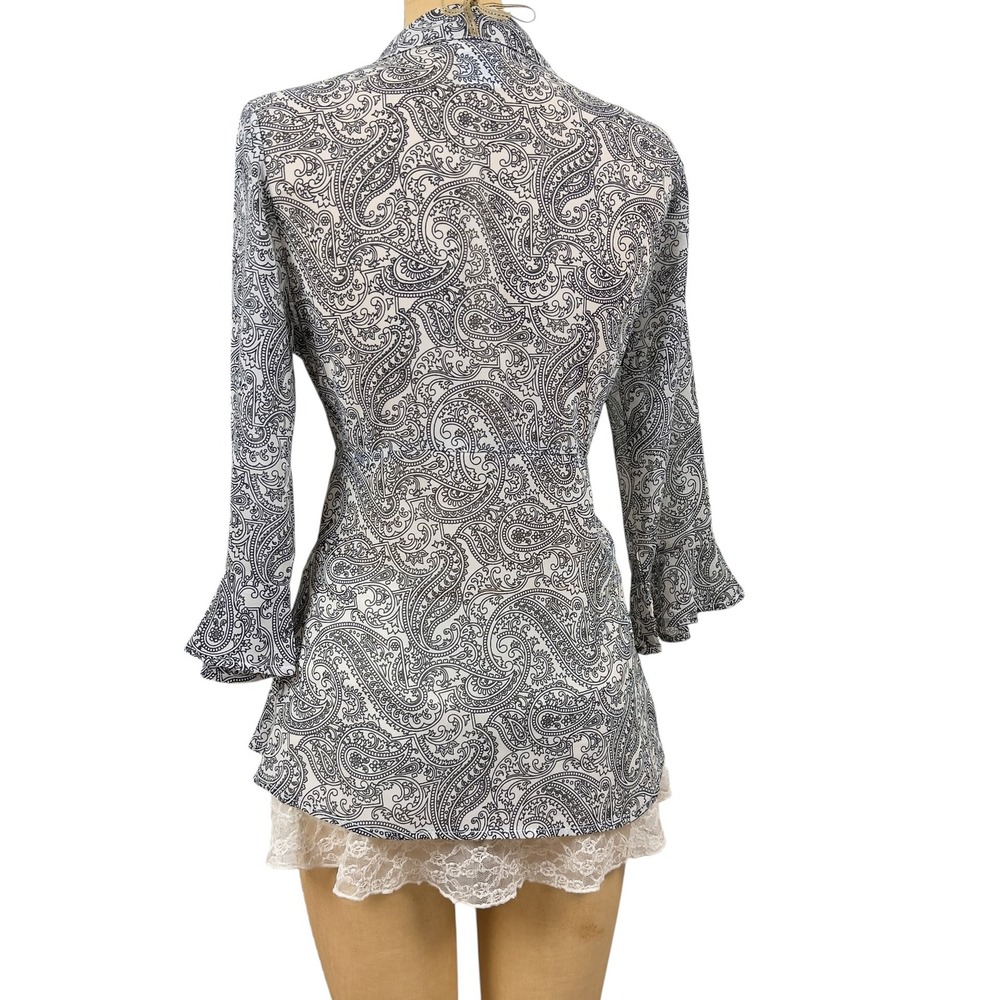 Whimsygoth Paisley Sheer Button Up Top Flare Sleeves Dark Romantic Indie Size M - Picture 4 of 8